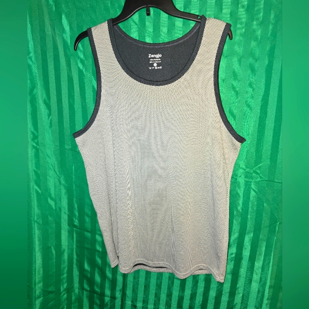 Zengjo Men's Gray Black Mesh Workout Tank Top Large Pre-owned Activewear Sports